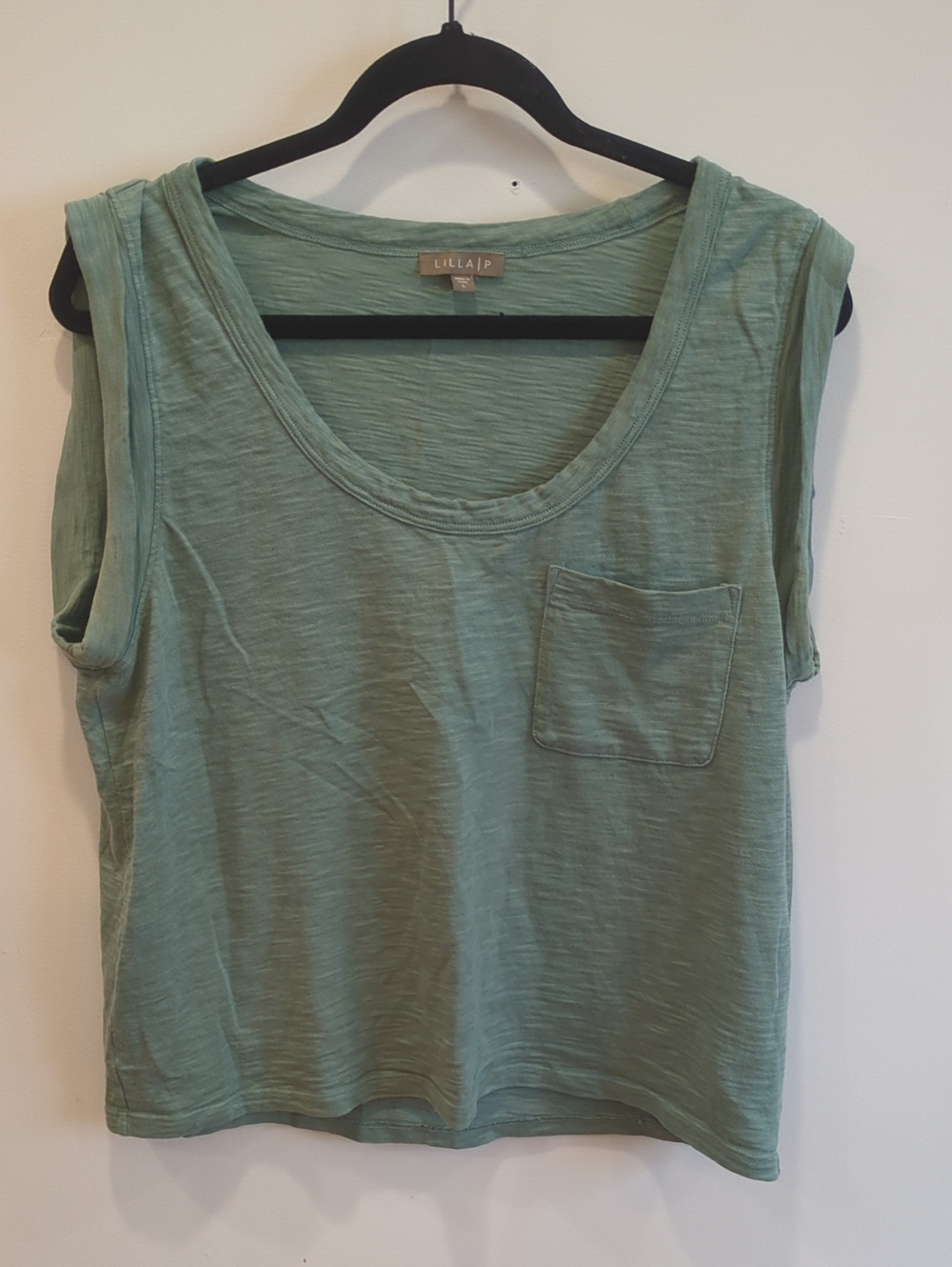Minimalist Normcore Basic Prep Lilla P Cotton Sage Green Scoop Pocket Tank Large